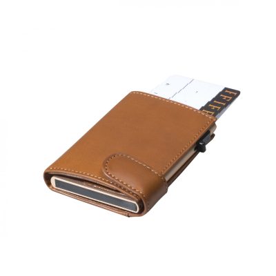 Taupe Etui Karten Furbo Tony Perotti RFID Schutz Leder Aluminium